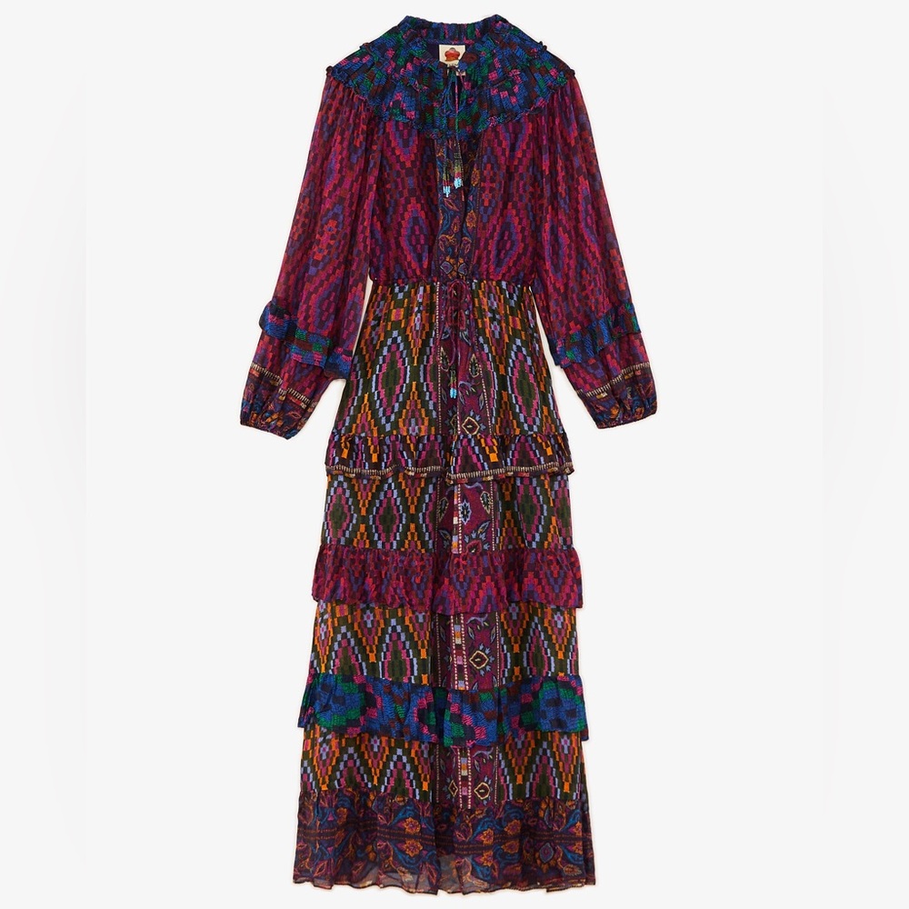 Brand New Size Medium Farm Rio Mixed Tapestry Scarf Maxi Dress